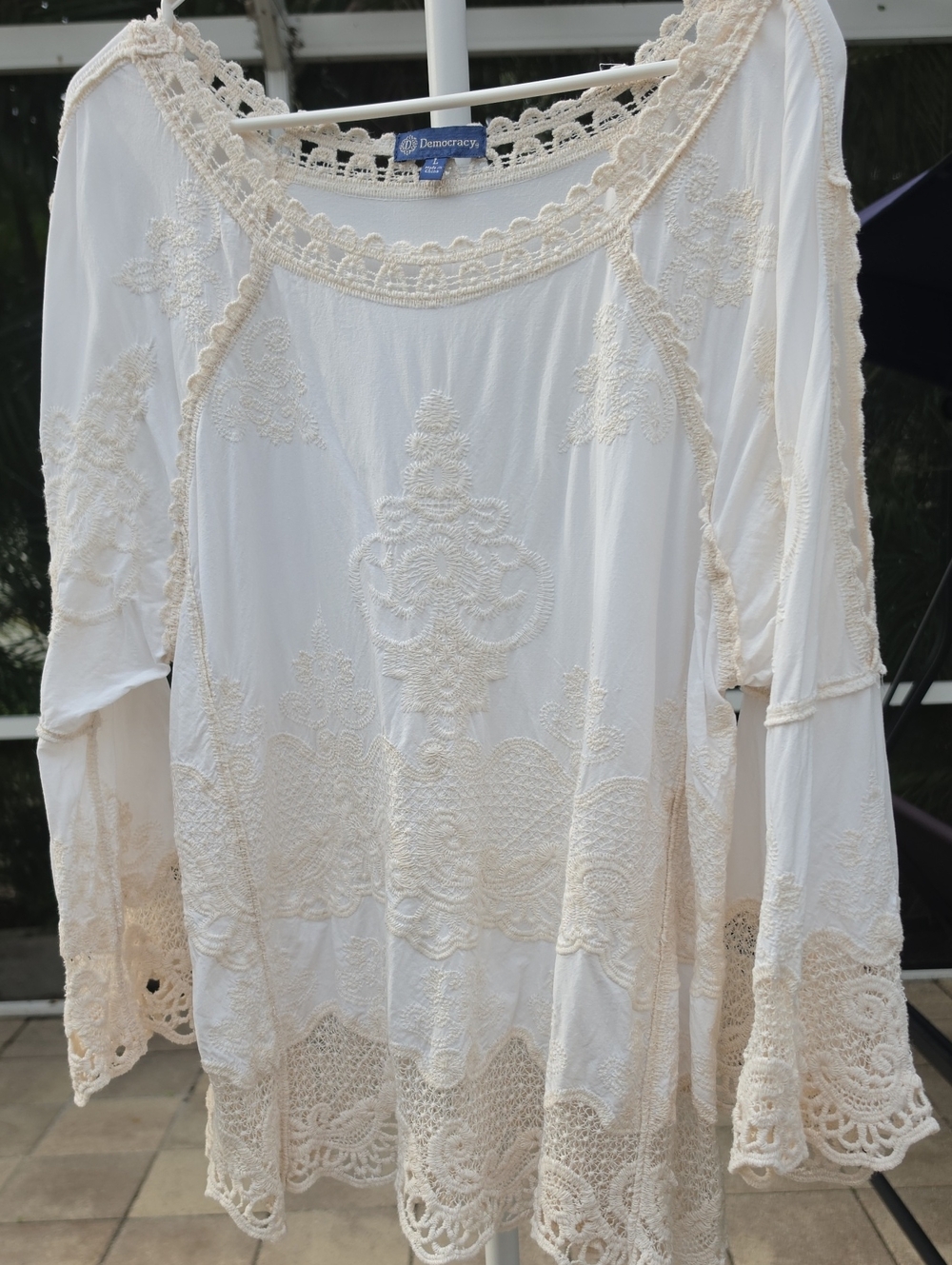 DEMOCRACY Embroidered Crochet-Trim Boho Tunic - Picture 1 of 7
